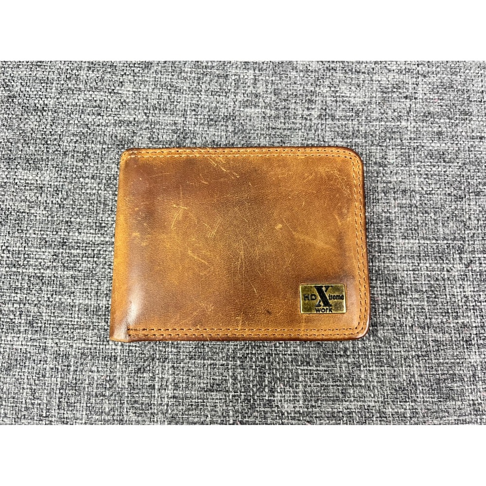 HD Xtreme Work Men's Genuine Leather Bifold Wallet Distressed Tan Brown